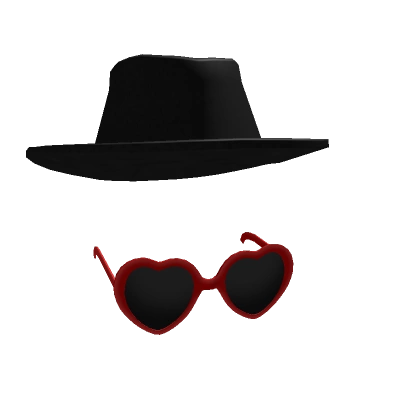 Hat with Red Heart-Shaped Glasses